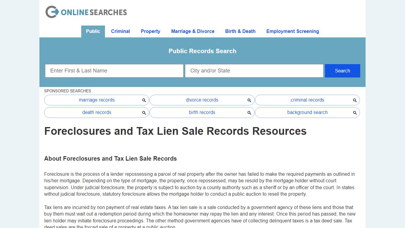 Foreclosures and Tax Lien Sale Records Resources - OnlineSearches.com